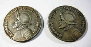 PANAMA 1930 & 1947 Silver 1/2 Balboa Coins - Picture 1 of 2