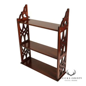 1940's Vintage Chippendale Style Carved Mahogany Hanging Etagere Wall Shelf - Picture 1 of 12
