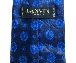 Lanvin Paris Herren 100% Seide Designer Krawatte Frankreich Luxus Blau Blumen Krawatte - Bild 1 von 3