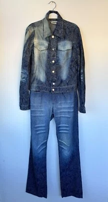Completo Versace Jeans Couture Donna S Blu Denim Strass Pre Owned - Imagem 1 de 4