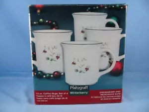 Pfaltzgraff Winterberry NIB 4pc Set of 12oz Coffee Cups/Mugs Christmas, New - Picture 1 of 18