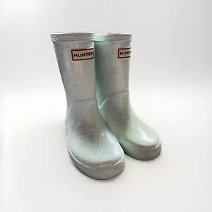 Hunter Boots Kids B8 G9 Light Blue Green Glitter Wellies Rain Boot - Picture 1 of 7