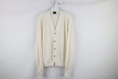 Vtg 90s Streetwear Mens XLT Blank Knit Kurt Cobain Cardigan Sweater White USA - Image 1 of 4