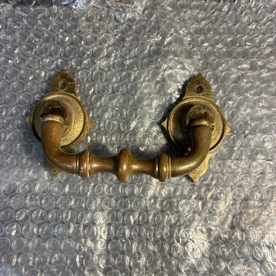 European Bronze/brass drop Bail Drawer Pull. Heavy Nice patina.width 6”.good.  - Image 1 of 4