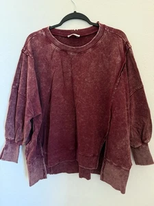 Felpa Zenana French Terry lavata con acido look alto-basso usurato donna S/M marrone - Foto 1 di 12