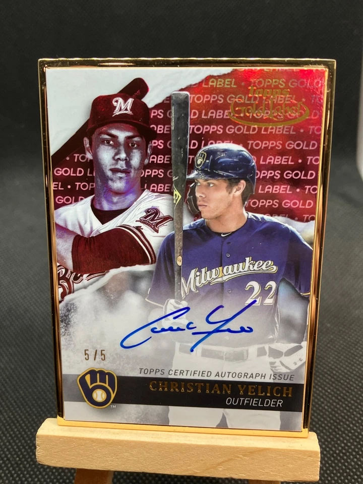 Christian Yelich 2020 Topps Gold Label FRAMED RED AUTO AUTOGRAPH #'d 5/5👀🍺⚾️🔥 - Image 1 of 4