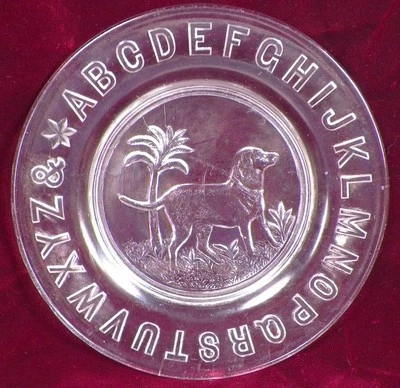 Ripley Dog ABC Plate Dog with Tree Clear Glass EAPG 1881 Antique - Image 1 of 4