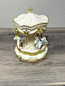 Trinket Box Carousel 3 Painted Enameled Ponies Rhinestone Trinket Box - Picture 1 of 6