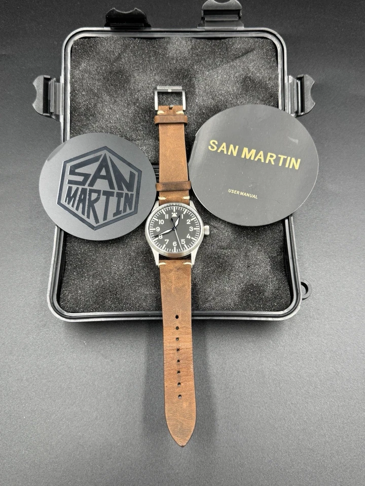 SAN MARTIN SN030-T Automatic Black Dial Titanium 39mm 20ATM Men's Pilot Watch NM - Image 1 of 4