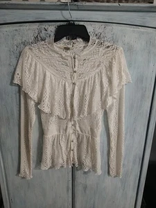 Gimmicks Ruffled Lace/Crotchet Top Md Y2K Vintage Cottage Core Peasant Feminine - Picture 1 of 12