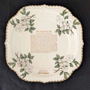 Plato de colección Legend of the Dogwood recuerdo de Michigan adorno dorado 8,25 X 8,25 - Imagen 1 de 5