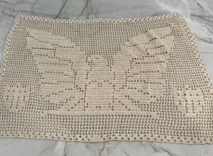 Vintage Eagle Doily Hand Crochet Ecru 16” by 11.5” - Picture 1 of 5