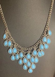 "Collar babero ajustable vintage de 18"" con cuentas azules y gotas de lágrimas múltiples" - Imagen 1 de 6