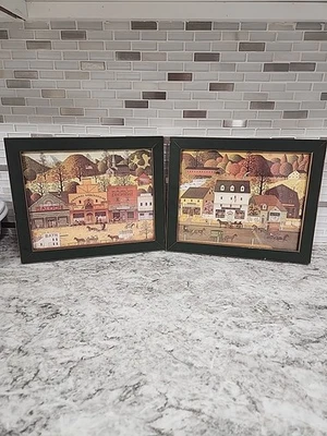 Juego de 2 impresiones artísticas enmarcadas Charles Wysocki otoño en Nueva Inglaterra otoño americana  Foto 1 de 4