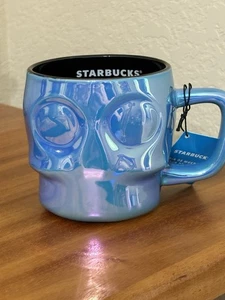 2025 STARBUCKS HALLOWEEN IRISIERENDER BLAUER SCHÄDEL 14oz KERAMIK KAFFEETASSE/TASSE - Bild 1 von 3