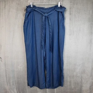 Lauren Conrad Pants Womens XL Blue Chambray Cropped Wide Leg Boho Coastal Beachy - Picture 1 of 15