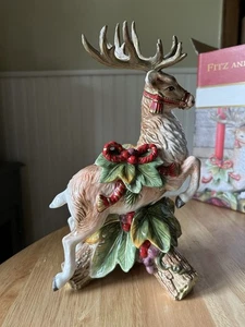 Fitz & Floyd Regal Holiday Deer Leaping Reindeer Candleholder Large 12” With Box - Picture 1 of 16