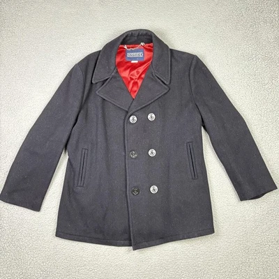 Lands' End Peacoat Coat Mens 40 Navy Wool Double Breasted Made in USA 30328 LE - Image 1 of 4