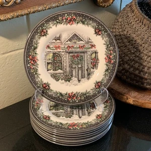 8 piatti insalata Royal Stafford Christmas Home 8 3/8" Made in Burslem England - Foto 1 di 10