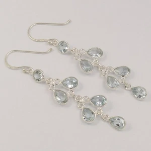 925 Sterling Silber Blautopas Ohrringe - Birnenschliff facettiert Hänger Schmuck Geschenk - Bild 1 von 10