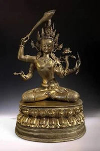 Vergoldete Manjsuhri Statue Bodhisattva Bronze Skulptur Buddha Figur 51 cm groß - Bild 1 von 10