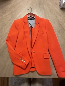 ZARA Women’s Kate Waffle Knit Blazer Jacket Small Orange Red Gold Buttons - Picture 1 of 11