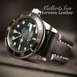 Müller&Son 20mm Black Genuine Horween Leather Watch Strap Custom Made in USA - Picture 1 of 8