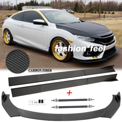 For Honda Civic Si Front Bumper Lip Splitter Side Skirts Carbon Fiber Body Kits - Image 1 of 4