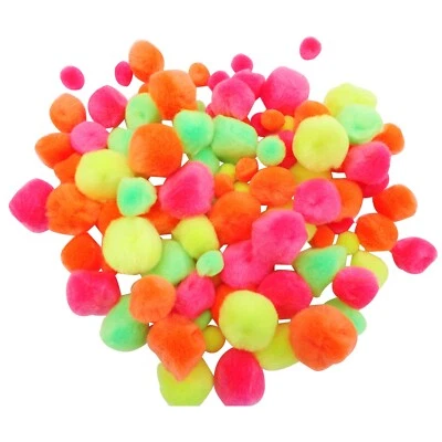 Craft Pom Poms Fluorescent Neon Fluffy Ball Various Sizes - Kids Arts -25 Pack - Image 1 of 2