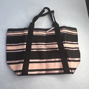 Victoria's Secret Large Pink and Black stripe tote/bag new with tags - Picture 1 of 7