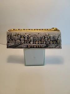Judaica Porzellan Chanukka Menora, markiert Jerusalem, L 23 cm bemalt Goldbesatz - Bild 1 von 9