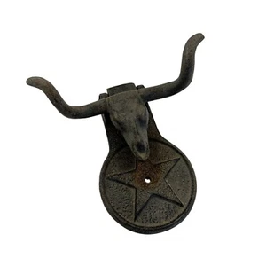Rustic Cast Iron Door Knocker Longhorn Wall Mount Star Design Wall Decor Ranch - Picture 1 of 5