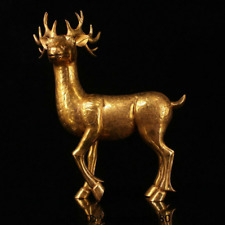 16" Marked Old Chinese Copper 24k Gold Gilt Animal sika deer spotted deer Statue