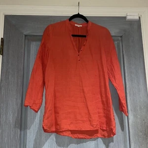 Eileen Fisher Petite Size PP Salmon Red 3/4 Sleeve Pullover Organic Linen Blouse - Picture 1 of 8