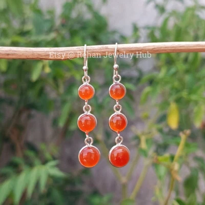 Pendiente de cornalina de plata de ley 925 hecho a mano joyería hermoso regalo para ella Foto 1 de 4