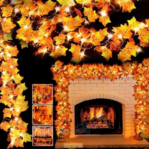 Lighted Fall Garland Maple Leaves String Lights LED Thanksgiving Halloween Decor - Picture 1 of 17