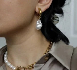 Süßwasser Perlen Ohrring WASSERDICHT Vintage Gold Schmuck - Bild 1 von 6