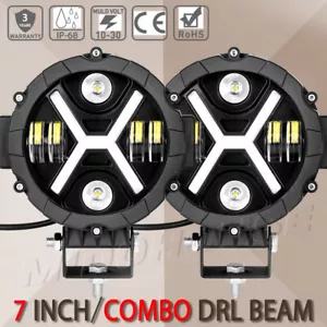 2X 7" Round LED Pods Driving Light Bar Spot DRL Light Bumper Fog SUV Offroad ATV - Foto 1 di 12