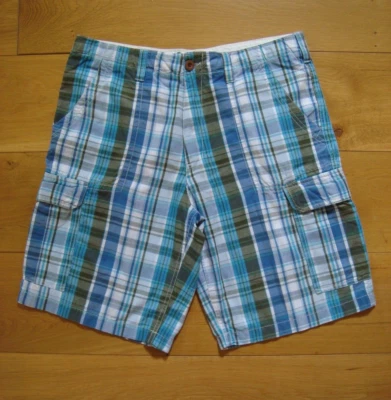 EX ESTADO. PARA HOMBRES W 34" BODEN CARGO SHORTS 100% ALGODÓN Multi AZUL VERDE CUADROS Foto 1 de 4