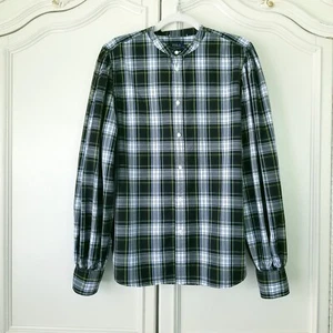 Polo Ralph Lauren Blue/White Plaid Long Balloon Sleeve Band Collar Top Womens 16 - Picture 1 of 7