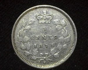 CANADA 1874 CROSSLET 4 SILVER 5 CENTS CR4 KM2 VERY FINE ~FCS-7B - Picture 1 of 2
