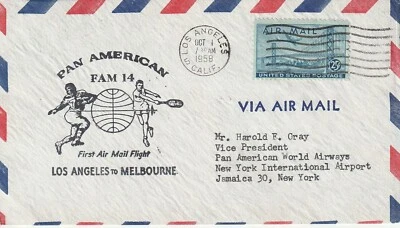 1958 Pan Am Airmail Flight FAM 14 Los Angeles to Melbourne sent to VP of pan am - Image 1 of 2