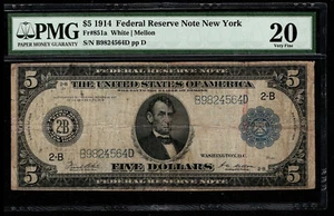 1914 $5 Federal Reserve Note New York Fr. 851a White/Mellon PMG 20 (HE) - Picture 1 of 3