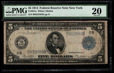 1914 $5 Federal Reserve Note New York Fr. 851a White/Mellon PMG 20 (HE) - Image 1 of 3