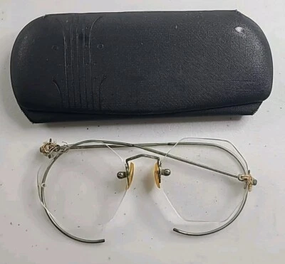 Gafas octágonas antiguas con borde de alambre tono plata con estuche original Foto 1 de 4