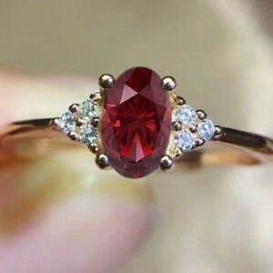 14K Yellow Gold Finish Oval Cut Garnet Solitaire Birthday Proposal Classic Ring