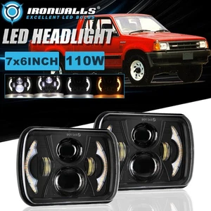 Pair 7x6" LED Headlights High-Low DRL Turn Signal for Mazda B2600 1987-1993 - Picture 1 of 12