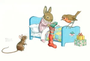 Vintage Nostalgic Christmas Card ~ Opening The Christmas Stocking ~ Molly Brett - Picture 1 of 2