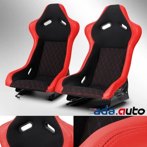 2x Universal Main Black+Red Side Bucket PVC Sport Racing Seats Left+Right - Picture 1 of 11