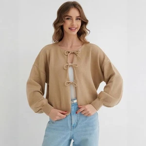 Casual loose cardigan strappy knitted sweater women - Picture 1 of 23
